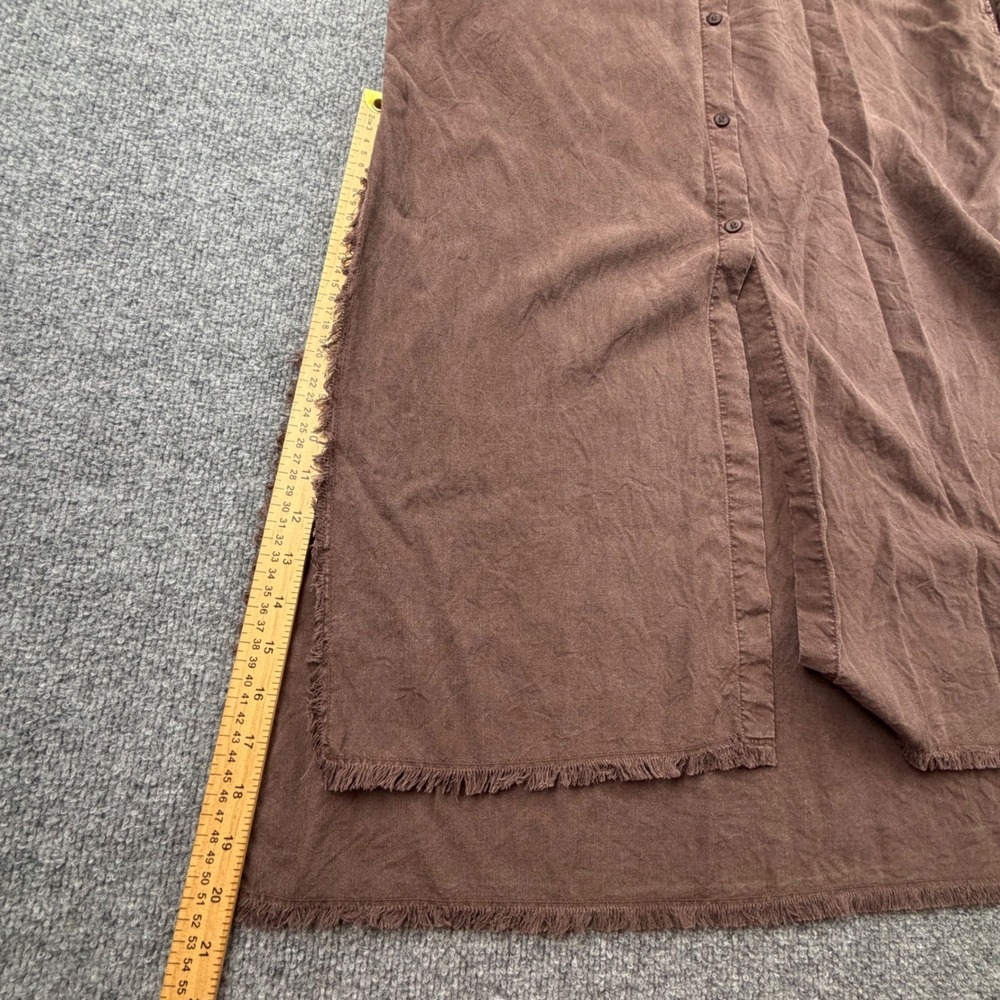 CLOTH & STONE L Long Sleeve Maxi Shirtdress Tensel Brown raw hem Vacation Boho - Picture 4 of 12